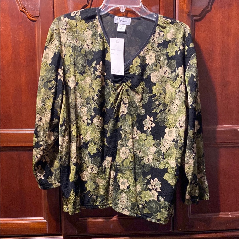 Carducci Yellow and Green 3/4 Sleeve vintage plus size top